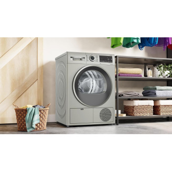 Bosch Series 4 Heat Pump Tumble Dryer 9 Kg Silver Inox, Auto Dry, LCD, Push-Button, WQG2410XGC, 1 Year Warranty