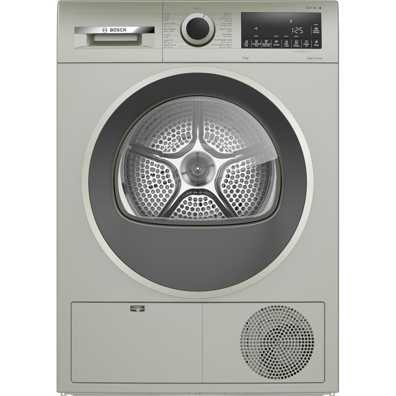 Bosch Series 4 Heat Pump Tumble Dryer 9 Kg Silver Inox, Auto Dry, LCD, Push-Button, WQG2410XGC, 1 Year Warranty