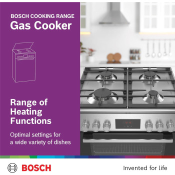 Bosch Free Standing Cooker, Gas Cooker 53.7 KG, Stainless Steel Gas Range Cooker, German Engineering Cooking Range, HXQ38AE50M, 1 Year Warranty