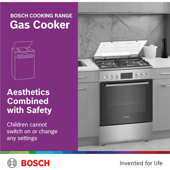 Bosch Free Standing Cooker, Gas Cooker 53.7 KG, Stainless Steel Gas Range Cooker, German Engineering Cooking Range, HXQ38AE50M, 1 Year Warranty