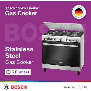 Bosch Free Standing Cooker, Gas Cooker, 84.4 Cm, 147 L Gas Range Cooker, German Engineering Cooking Range, 1 Year Warranty