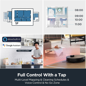 Eureka Robotic Vacuum Cleaner E10S With Wiping Function 2-1, Bagless Dust Self-Empty, Auto Lifting Mop, Up To 180 Minutes Runtime, App Control, 4000PA For Pet Hair, Carpets, Hard Floor, 1 Year Warranty