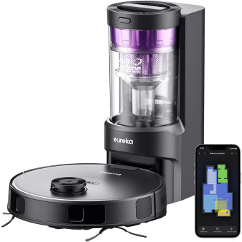 Eureka Robotic Vacuum Cleaner E10S With Wiping Function 2-1, Bagless Dust Self-Empty, Auto Lifting Mop, Up To 180 Minutes Runtime, App Control, 4000PA For Pet Hair, Carpets, Hard Floor, 1 Year Warranty