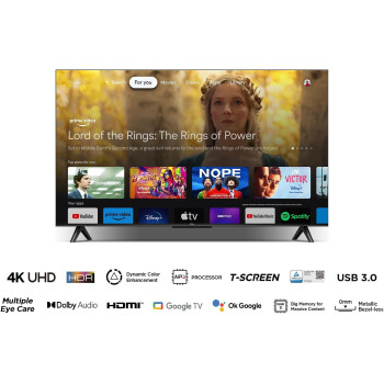 TCL 43 Inch Ultra HD Smart TV, Dual Core, Smart HDR, 4K TV, Netflix, YouTube, Dual Core Processor, Google TV - 43P61B