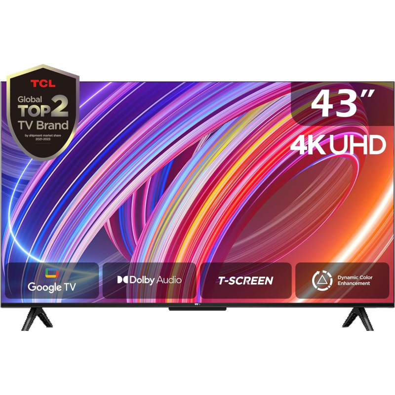 TCL 43 Inch Ultra HD Smart TV, Dual Core, Smart HDR, 4K TV, Netflix, YouTube, Dual Core Processor, Google TV - 43P61B