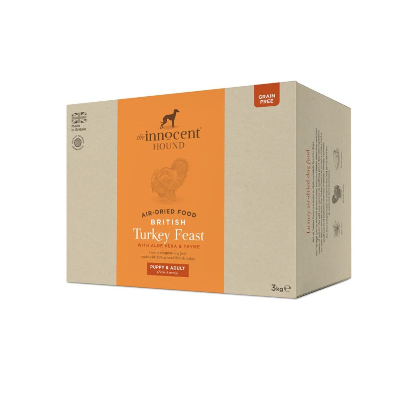 The Innocent Hound 3kg Air-Dried British Turkey Feast with Aloe Vera and Thyme Puppy and Adult Dry Dog Food