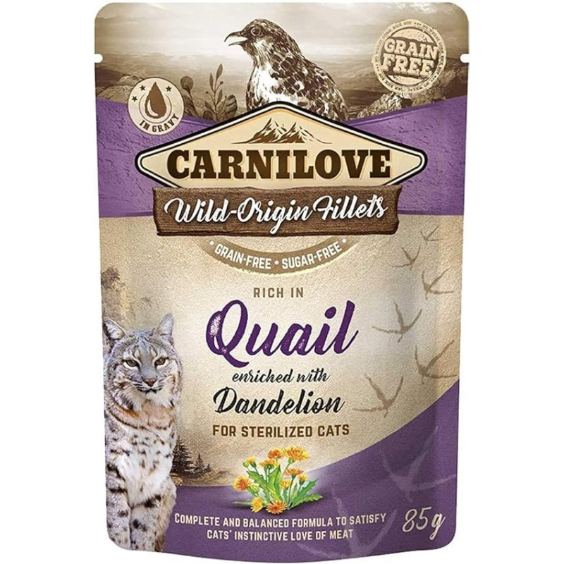Carnilove Quail Enriched With Dandelion For Sterilized Cats (Wet Food Pouches) 24 x 85g