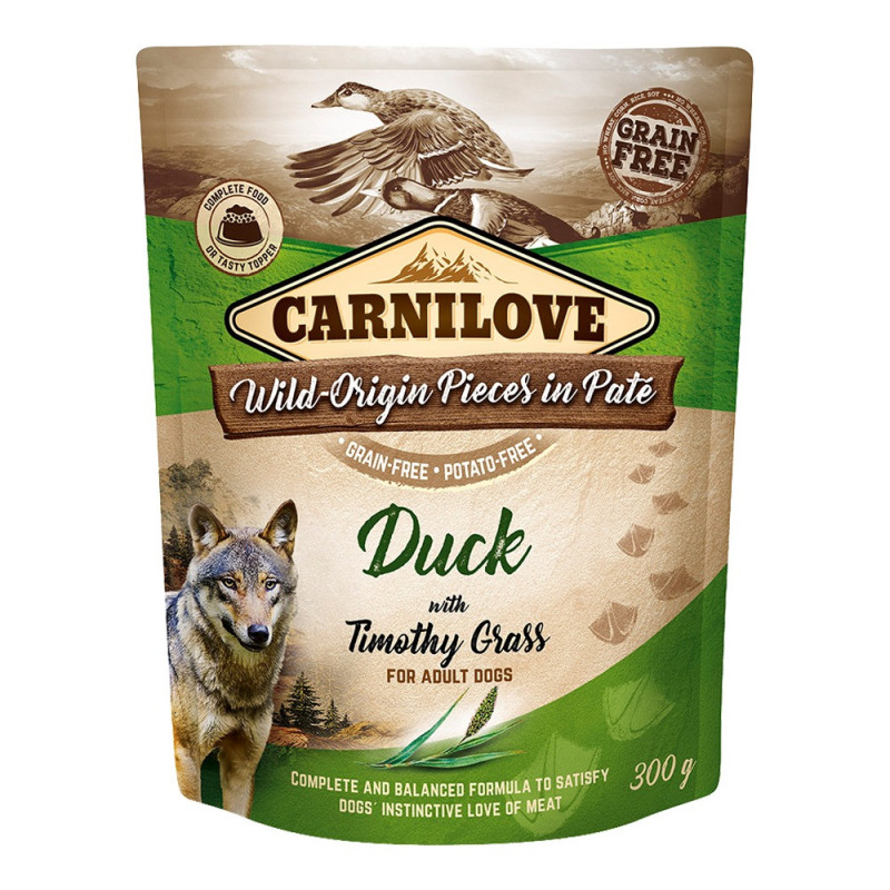 Carnilove Duck With Timothy Grass For Adult Dogs (Wet Food Pouches) 12 x 300g