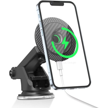 Green Lion Magnetic Wireless Car Charger 15W, Fast Wireless Charging, 360 degrees Rotating, Compatible with iPhone 13 pro Max, 13 Pro, 13, 12 Pro Max, Galaxy S22, S21, Huawei, Black
