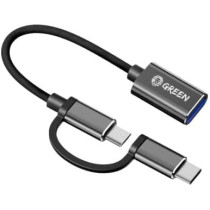 Green Lion OTG Adaptor 2 In 1 Type C Micro Super Fast Transmission, Made of Premium Material, Small, Lightweight and Compact, Compatible With Galaxy Note S21 S22 Huawei OPPO Vivo etc, Silver