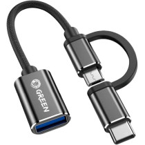 Green Lion OTG Adaptor 2 In 1 Type C Micro Super Fast Transmission, Made of Premium Material, Small, Lightweight and Compact, Compatible With Galaxy Note S21 S22 Huawei OPPO Vivo etc, Silver