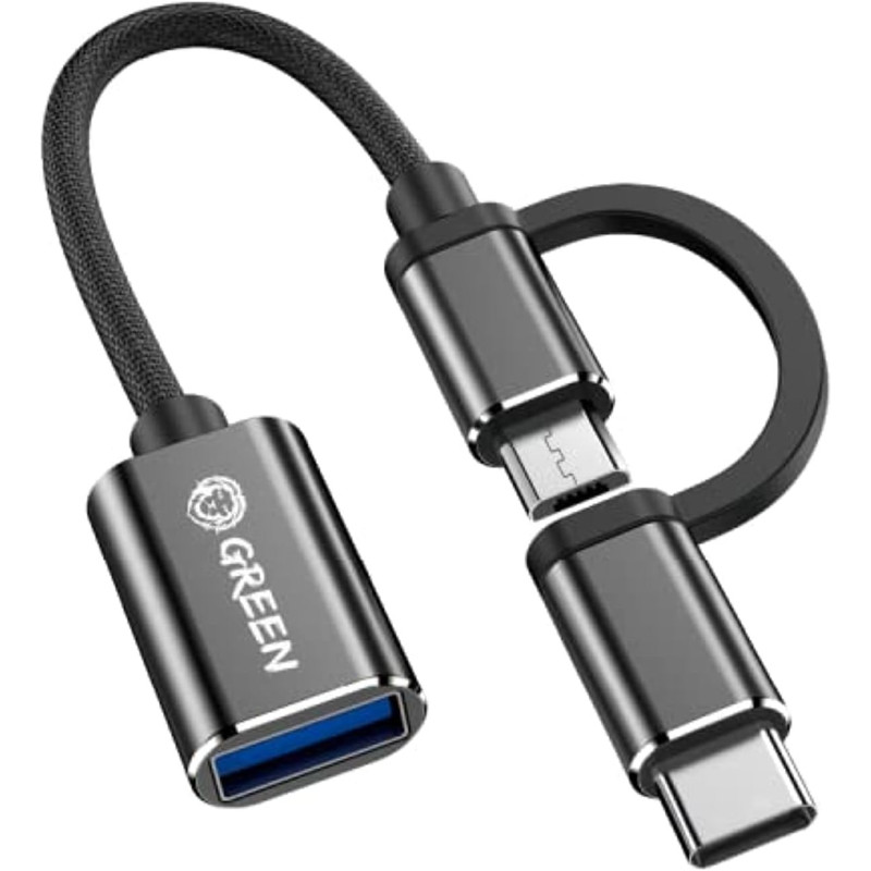 Green Lion OTG Adaptor 2 In 1 Type C Micro Super Fast Transmission, Made of Premium Material, Small, Lightweight and Compact, Compatible With Galaxy Note S21 S22 Huawei OPPO Vivo etc, Silver