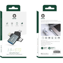 Green Lion 3 IN 1 OTG Adaptor Compatible with Lightning Micro Type-C USB 3.0 Super Fast Transmission, Compatible with iPhone 14 Pro max, 14 Pro, Galaxy S22, s21, Huawei, Macbook Pro, PS4, PS5, Black and Grey
