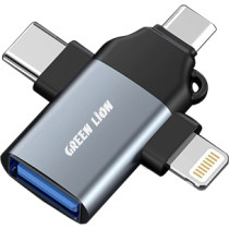Green Lion 3 IN 1 OTG Adaptor Compatible with Lightning Micro Type-C USB 3.0 Super Fast Transmission, Compatible with iPhone 14 Pro max, 14 Pro, Galaxy S22, s21, Huawei, Macbook Pro, PS4, PS5, Black and Grey