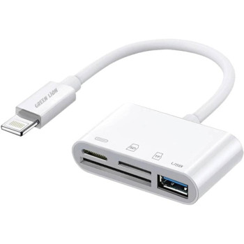 Green Lion 4 in 1 OTG Adapter Dual Lightning to SD TF USB, White