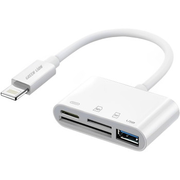 Green Lion 4 in 1 OTG Adapter with SD TF USB Card Slots, Type C and USB Ports, White