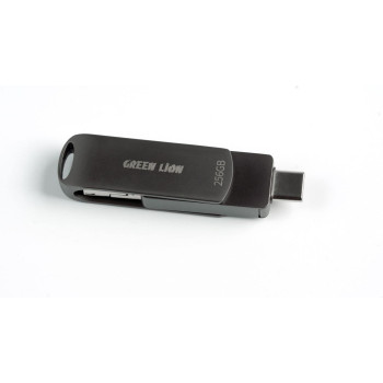 Green Lion 4 In 1 Pro Flash Drive 256GB, Lightning Micro Type C USB-A, Support: Windows, Mac, Android, iPhone, Material Metal, Black