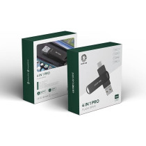 Green Lion 4 In 1 Pro Flash Drive 256GB, Lightning Micro Type C USB-A, Support: Windows, Mac, Android, iPhone, Material Metal, Black