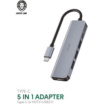Green Lion 5 in 1 Type C Adapter Hub 4K, Model GNADA5IN1GY, Grey