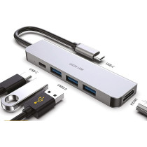 Green Lion 5 in 1 Type C Adapter Hub 4K, Model GNADA5IN1GY, Grey