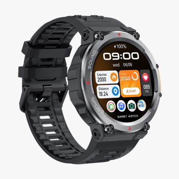 Green Lion Adventure Smart Watch, 10 Days Standby Time, Call/Social Notifications, Bluetooth Connectivity, Always On Display, Waterproof, Wireless Charging, Voice Assistant, Health Tracking, Black