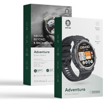 Green Lion Adventure Smart Watch, 10 Days Standby Time, Call/Social Notifications, Bluetooth Connectivity, Always On Display, Waterproof, Wireless Charging, Voice Assistant, Health Tracking, Black