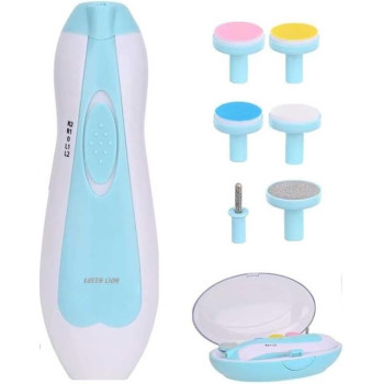 Green Lion Baby Nail Trimmer 6 Detachable Heads, 360 Degree Moderate Rotating, 60 Decibels Light Sound, 4 Speed Control, Safe and Efficient, Suitable for All Ages Adults, Babies and Kids, Battery Operated, Blue