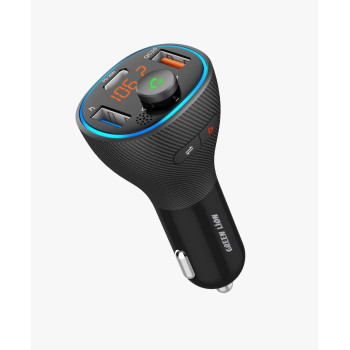 Green Lion Bluetooth FM Transmitter for Car, Wireless Radio Adapter Car Kit with Dual USB ports 38W and a 20W Type C port, QC 3.0 Charging, Hands Free Calling Compatible with Siri And Google Assistant, Black