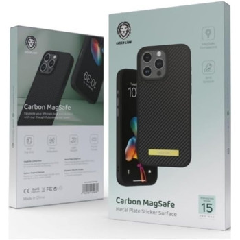 Green Lion for iPhone 15 Pro Case Carbon Metal Plate Case Compatible with MagSafe - Anti-Scratch Drop Resistant Shockproof Full Slim Bumper Protection Back Cover for iPhone 15 Pro 6.1, Black