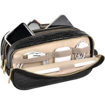 Green Lion Citizen Croco Leather Pouch for Men and Women, 3 In 1 Pocket With Golden Zipper, Skin Friendly PU Leather and Soft Lining, Accessories Organizer, Keep Your Daily Gadgets Safe, Black