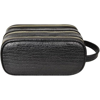 Green Lion Citizen Croco Leather Pouch for Men and Women, 3 In 1 Pocket With Golden Zipper, Skin Friendly PU Leather and Soft Lining, Accessories Organizer, Keep Your Daily Gadgets Safe, Black