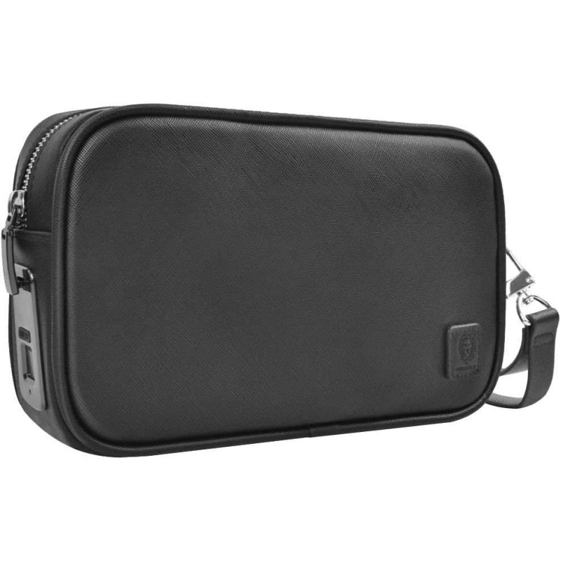 Green Lion Smart Security Pouch With Biometric Fingerprint Unlock, Smart Security Anti Theft Protection, Water Resistant With Hand Strap Elegant 24 14 6 CM, Black