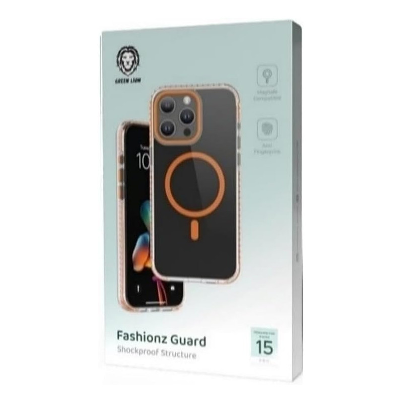 Green Lion for iPhone 15 Pro Case Compatible with MagSafe Fashionz Guard Case Anti-Scratch Drop Resistant Shockproof Full Slim Bumper Protection Back Cover for iPhone 15 Pro 6.1, Orange