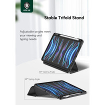 Green Lion Hogo Premium Leather Tablet Case with Pencil Holder for iPad 11 10.9, Stable Trifold Stand, Full Body Drop Protection, Soft TPU Easy Install and Remove, Auto Wake Sleep, Black