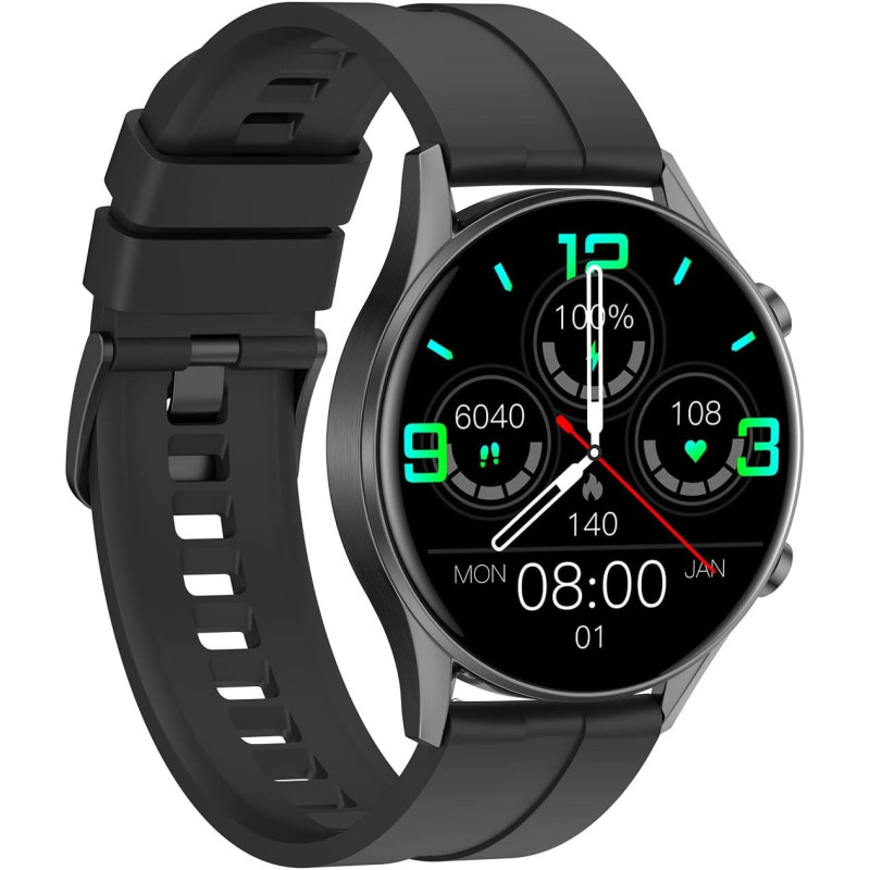 Green Lion Infinite Round Smart Watch, 290 mAh Battery, HD Touch Screen, Blood Pressure, Sport Mode, Heart Rate, IP67 Waterproof, 25 Days Stand-By, Call Social notification, Black