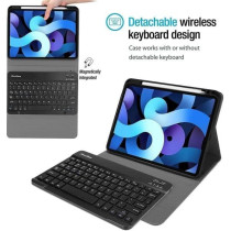 Green Lion Premium Leather Case With Wireless Keyboard English/Arabic Compatible With Apple iPad Air4 10.9 Inch 2020, 360 Degrees Full Protection, Pencil Slot, Highly Durable, Foldable Closing, Black