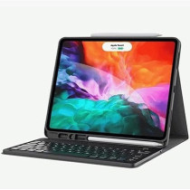Green Lion Leather Premium Case with Arabic English Wireless Keyboard for iPad 10.2 Inch 2019, Black