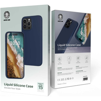 Green Lion Full Slim Bumper Protection Back Cover for iPhone 15 Pro Max 6.7 inch, Leather Case, Anti-Scratch, Shockproof, Dark Blue