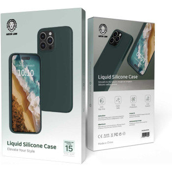 Green Lion Full Slim Bumper Protection Back Cover for iPhone 15 Pro Max 6.7 inch, Leather Case, Anti-Scratch, Shockproof, Dark Green