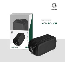 Green Lion Pouch for Men Travel in Style, Luxurious & Top Grade Material with Scratch Resistant, Cable Organizer, Water Resistant, Triple Zipper - Black