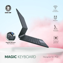 Green Lion Magic Keyboard For (Arabic/English) 500mAh Compatible With iPad 10.9 & 11 Inch, Wireless Connectivity, Magnetic Strong Suction, Foldable, (GNMGKEYBK) - Black