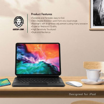 Green Lion Magic Keyboard For (Arabic/English) 500mAh Compatible With iPad 10.9 & 11 Inch, Wireless Connectivity, Magnetic Strong Suction, Foldable, (GNMGKEYBK) - Black