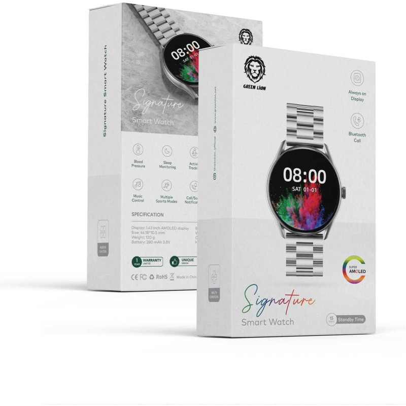 Green Lion Signature Smart Watch with 280 mAh Battery and Bluetooth Call, Silver