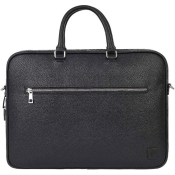 Green Lion Smart Office Bag with anti theft figure lock, leather, waterproof 14" laptop bag - black