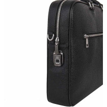 Green Lion Smart Office Bag with anti theft figure lock, leather, waterproof 14" laptop bag - black