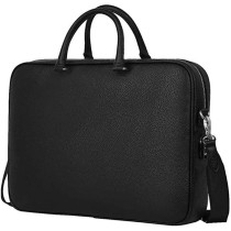 Green Lion Smart Office Bag with anti theft figure lock, leather, waterproof 14" laptop bag - black