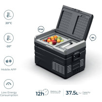 Powerology 37L Smart Dual Compartment Fridge And Freezer, Upto -20C, Versatile Cooler For Outdoor Adventure, 15600mAh Battery Capacity, Compatible With Android/IOS App