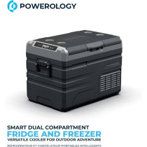 Powerology 37L Smart Dual Compartment Fridge And Freezer, Upto -20C, Versatile Cooler For Outdoor Adventure, 15600mAh Battery Capacity, Compatible With Android/IOS App