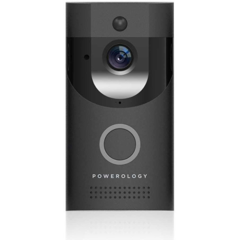 Powerology Smart Video Doorbell With Two Way Talk, Motion Sensor, Mobile Notification,166 Degree, Night Vision, IPX4 Water Resistant, Up to 32GB Compatible with iOS/Android App, Black