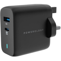 Powerology 65W Dual Port Ultra-Quick GaN Charger with USB-C to USB-C 60W Cable - Black